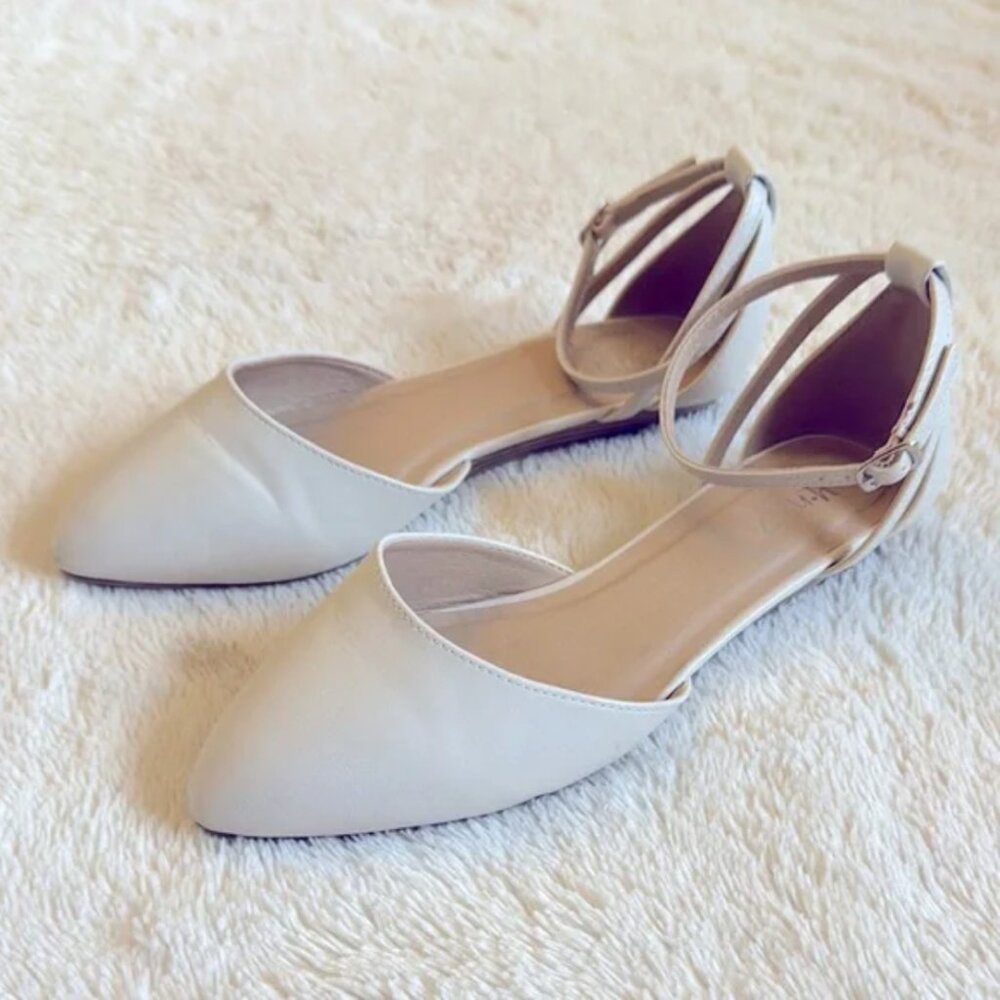 Cream Ankle Strap Pointed Toe Flats